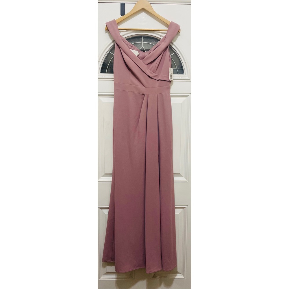 David's Bridal Long Pleated Off The Shoulder Formal Dress Quartz F20 Size 8‎